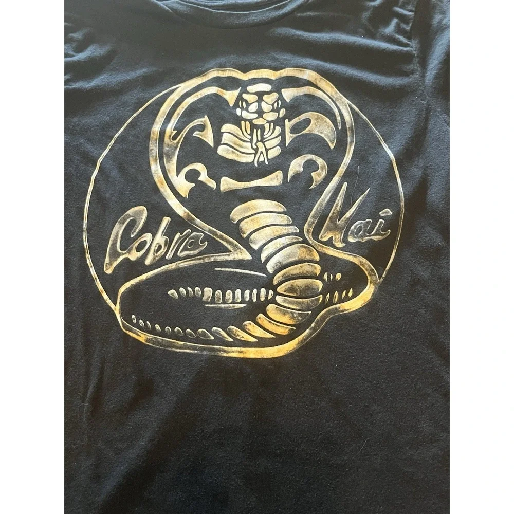 Cobra Kai Graphic Print Tee T-Shirt Youth L Black Cotton Short Sleeve Crew Neck